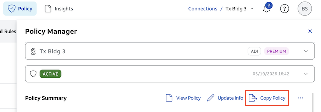 Location of copy policy with policy manager open